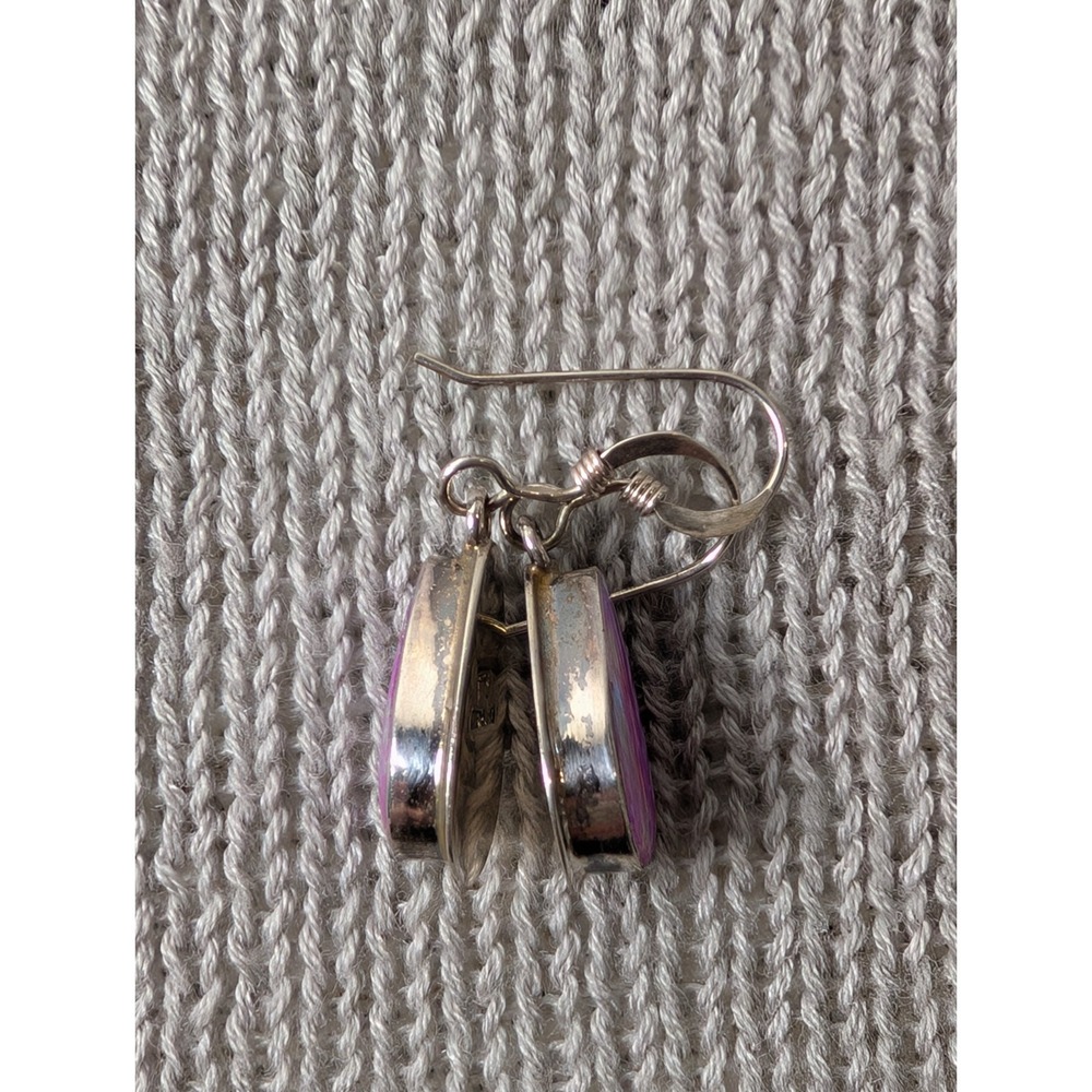 925 Silver sterling Earrings Hot Pink Gilson Aurora Opal Tear Drop Earrings - Picture 4 of 6